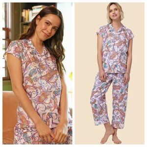 New The Cat’s Pajamas Amara Luxe Pima Capri paisley print pajama set sz Large
